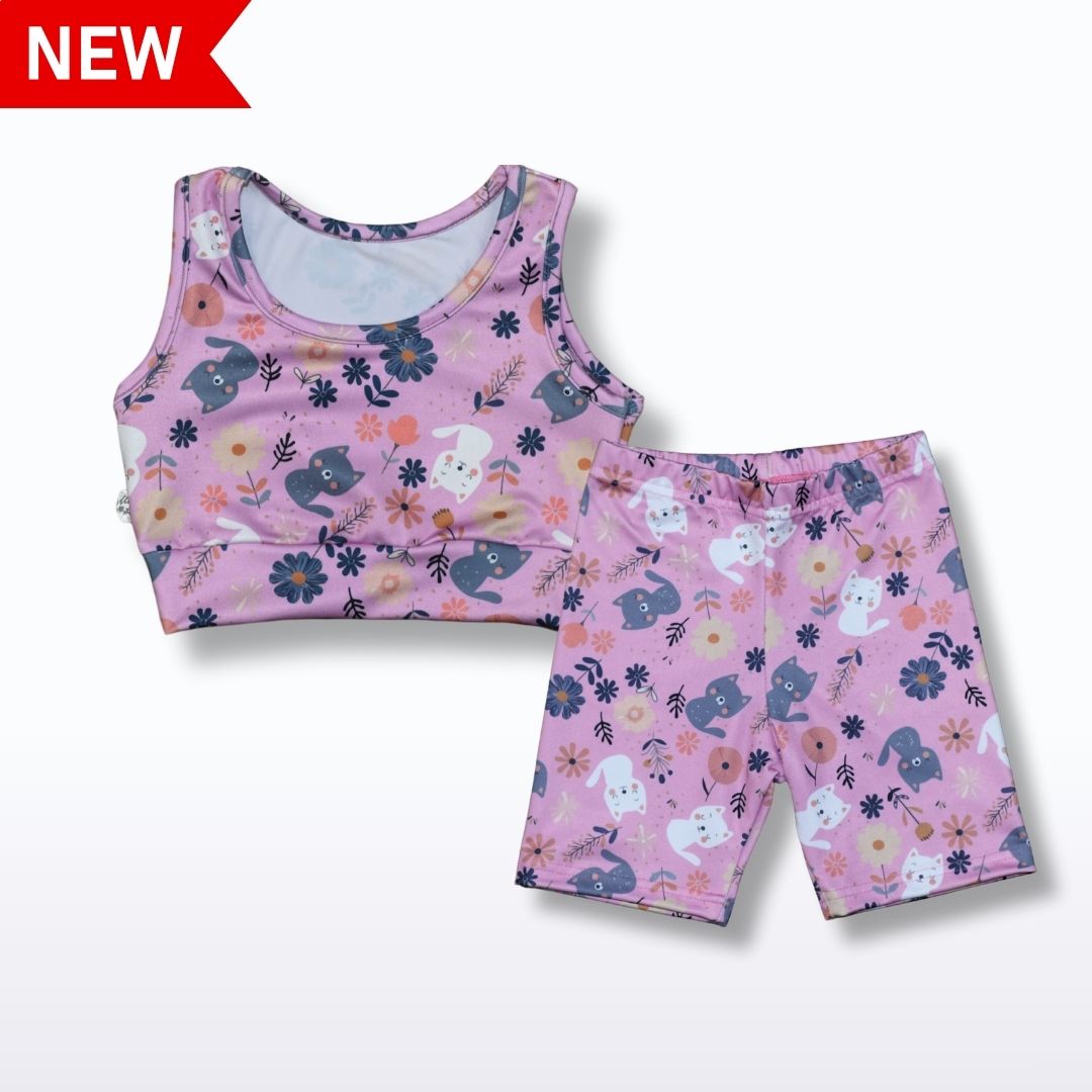 Conjunto Top Y Short Gatito Lycra Premium